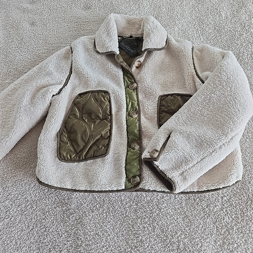 Blank NYC Cropped Sherpa Jacket Coat Cloud‎ Forest Button-Up Size M NWT